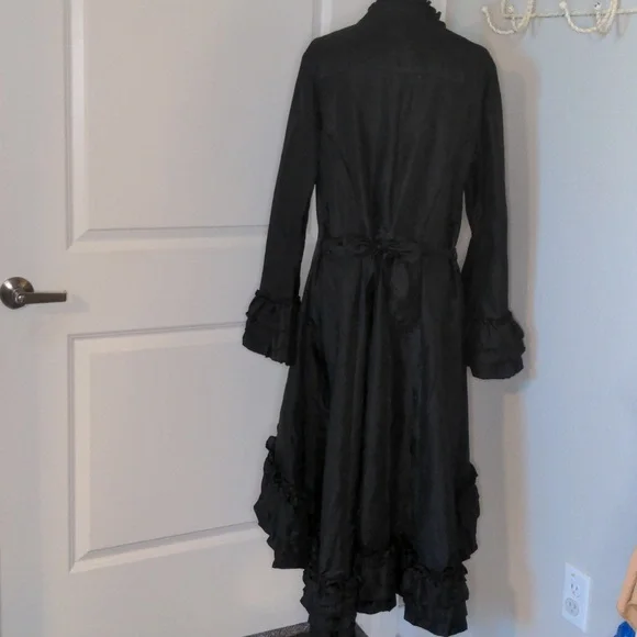 Cordelia Black Ruffle Victorian Duster Jacket Gothic Edwardian Whimsy Goth Sz M - Picture 6 of 12